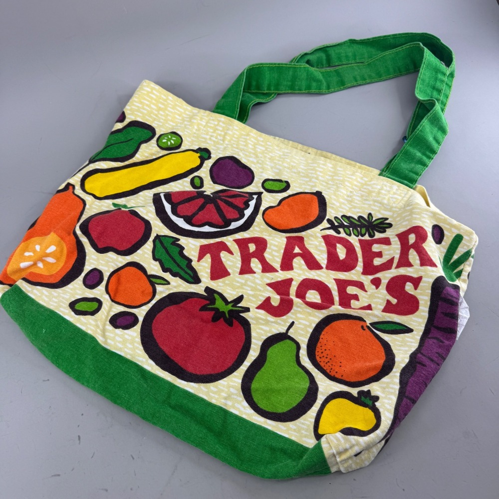 Trader Joe's Canvas Tote Bag Fruit Vegetable Print Reusable Grocery Bag USA Made